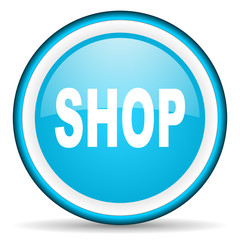 shop blue glossy icon on white background