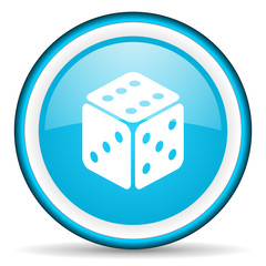 dice blue glossy icon on white background