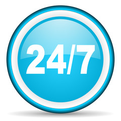 24/7 blue glossy icon on white background