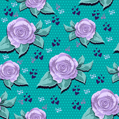 vintage pattern of lilac roses on a green background