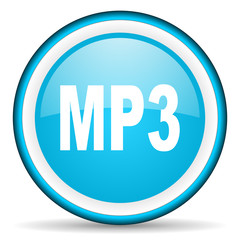 mp3 blue glossy icon on white background
