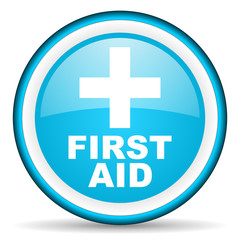 first aid blue glossy icon on white background