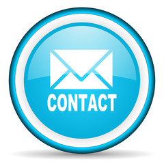 contact blue glossy icon on white background
