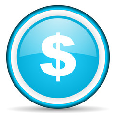 us dollar blue glossy icon on white background