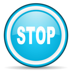 stop blue glossy icon on white background