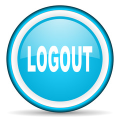 logout blue glossy icon on white background