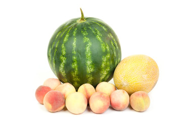 Big  watermelon and group of a ripe fruits