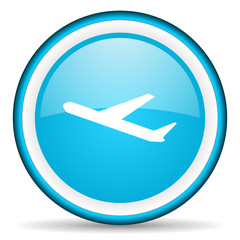 airplane blue glossy icon on white background