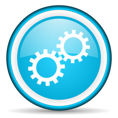 gears blue glossy icon on white background