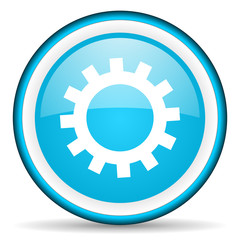 gears blue glossy icon on white background