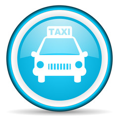 taxi blue glossy icon on white background