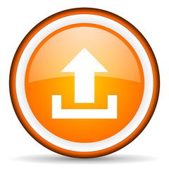upload orange glossy icon on white background