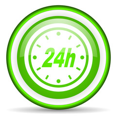 24h green glossy icon on white background