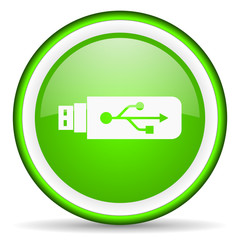 usb green glossy icon on white background