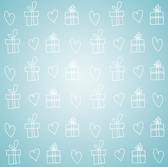 Valentine background: hearts and giftboxes ornament