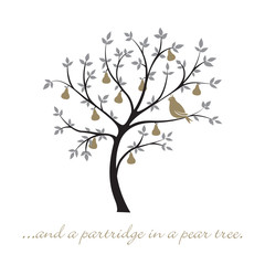 Partridge in a pear tree Christmas card in vector format.