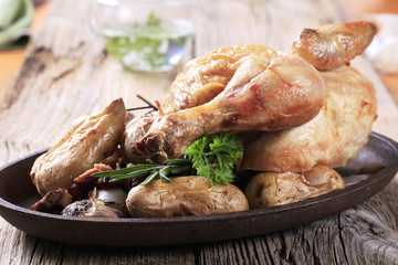 Roast chicken and potatoes