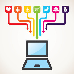 different social media icon connect with laptop - 47732205