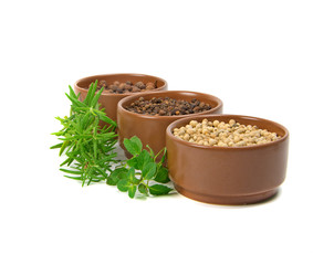 spice in bowls and herbs