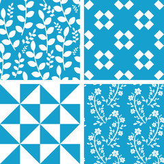 Seamless blue and white patterns