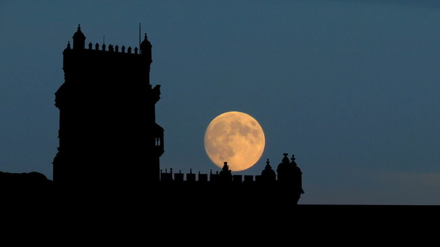 Portugal Belem tower east moonrise