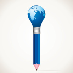 pencil with world map bulb