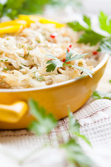 Braised cabbage with peppers and onions