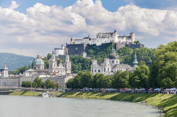 Salzach river on its way through Salzburg, Austria