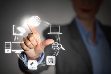 hand pushing on a touch screen