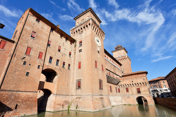 moat and The Castle Estense in Ferrara in sunny day