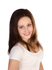 Fototapeta premium Beautiful smiling young woman isolated on white