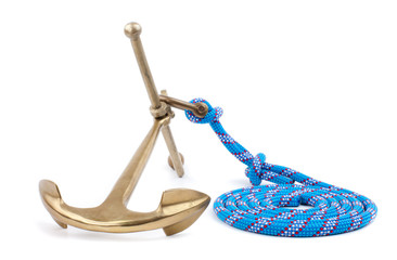 old marine anchor and blue rope isolated on white © mariusz szczygieł