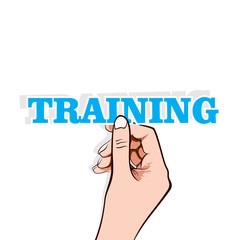 Traning word in hand stock vector