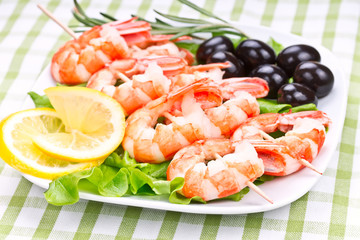 tiger prawns on a skewer