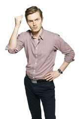 Young man against a white background