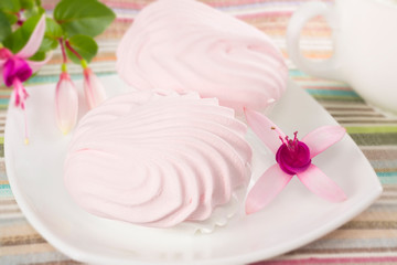 pink marshmallows on a plate