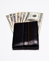 dollar banknote and pocket on white background