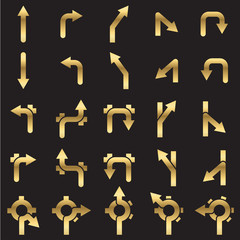 Set of navigational icons golden line