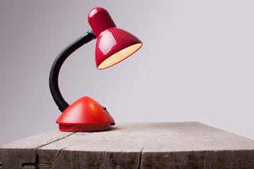 lamp on wooden desk