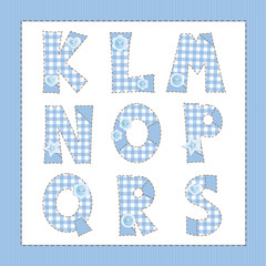 Blue fabric alphabet. Letters K, L, M, N, O, P, Q, R, S