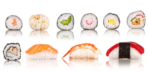  Sushi pieces collection, isolated on white background - Powered by Adobe