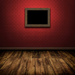 Dark vintage room with wooden floor and old frame on the wall