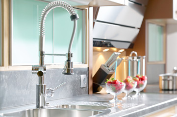 Professional single lever faucet in modern kitchen