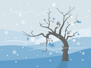 Lonely tree in winter landscape vector