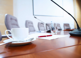Conference hall with microphones