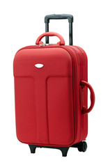 A convenient red luggage with three handles
