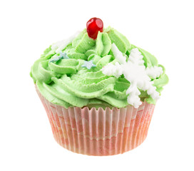 Studio isolated creamy green cupcake