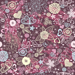 Seamleass floral pattern with birds