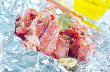 raw meat in the foil