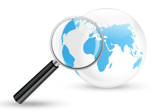 Blue glossy Earth with magnifier